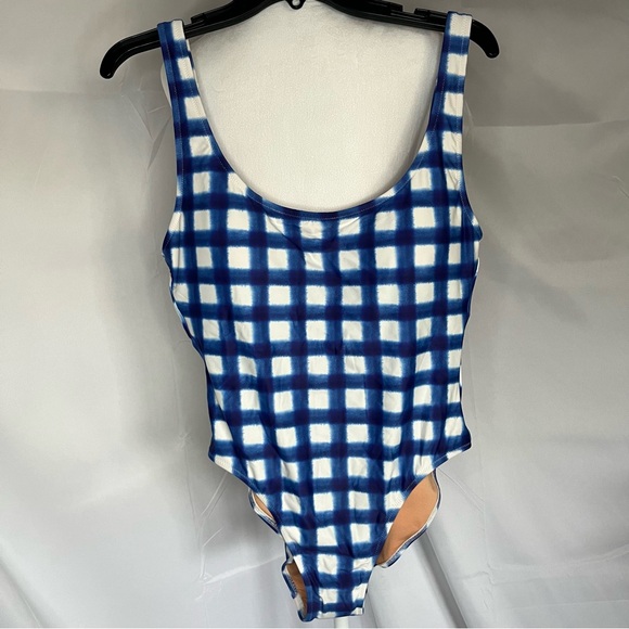 J. Crew Other - J. Crew Scoopneck one-piece swimsuit Blue gingham 10 Beach Pool Summer Ocean